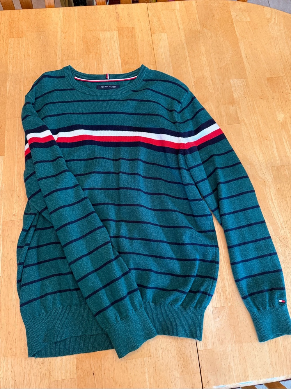 Tommy Hilfiger Green Striped Crewneck Sweater